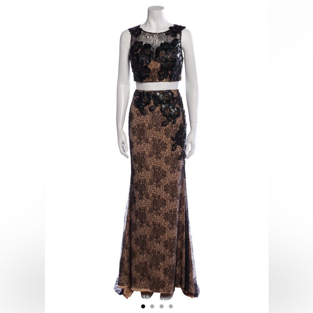 Terani Couture Lace Pattern Embroidered Floral 2 piece gown nude dress beaded